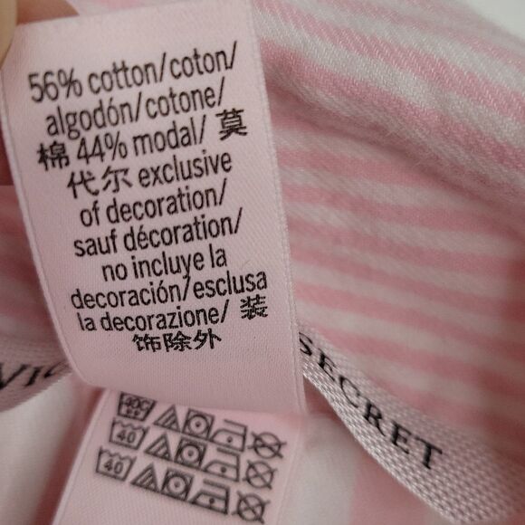 M VICTORIA'S SECRET pink striped lightweight flannel sleep lounge top MEDIUM - Picture 7 of 8